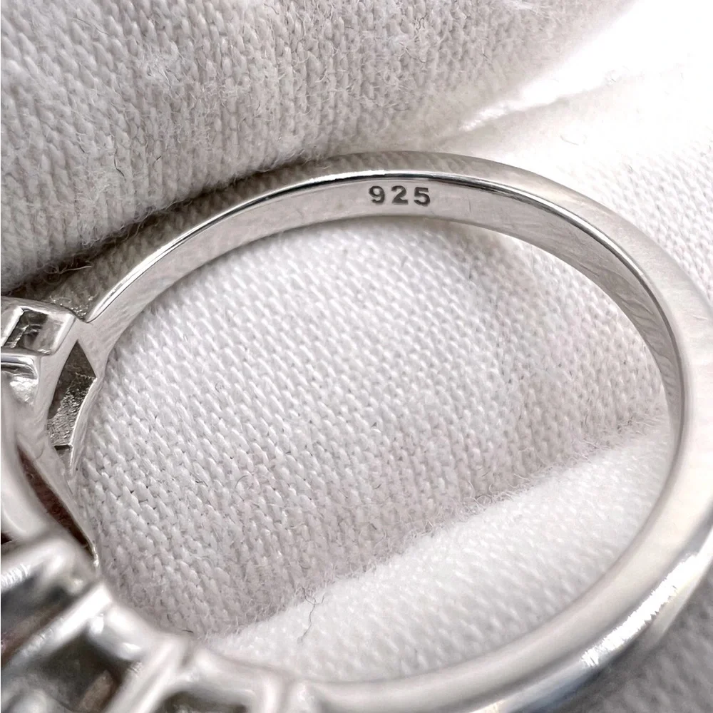 .925 Sterling Silver Padparadscha Sapphire Cz Ring - Picture 13 of 17